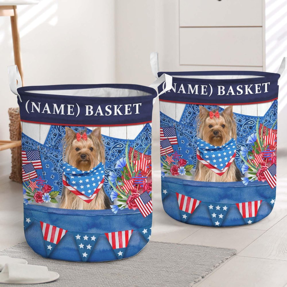 HomeLoft Basics 3D Customized Yorkshire Terrier Dog Tall Laundry Hamper With Handle Laundry Basket 4th Of July Patriot Dog In Farm Truck Laundry Hamper For Yorkie Dog Lovers Men Women Birthday Gift 20x14in
