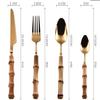HIDEERPPY Silverware Set, 4/16/24/32 Pieces Of 304 Stainless Steel Tableware Retro Creative Wooden Handle Restaurant Hotel Home Steak Knife, Fork And Spoon Set, Flatware Set (Color : Gold, Size : 1 view 2