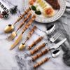 HIDEERPPY Silverware Set, 4/16/24/32 Pieces Of 304 Stainless Steel Tableware Retro Creative Wooden Handle Restaurant Hotel Home Steak Knife, Fork And Spoon Set, Flatware Set (Color : Gold, Size : 1 view 3