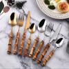 HIDEERPPY Silverware Set, 4/16/24/32 Pieces Of 304 Stainless Steel Tableware Retro Creative Wooden Handle Restaurant Hotel Home Steak Knife, Fork And Spoon Set, Flatware Set (Color : Gold, Size : 1 view 4