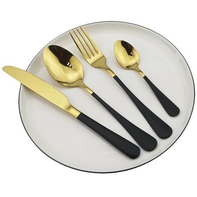 GOODJAYVEN Silverware Flatware Set, 4/16/24/32/40/48 Pieces Black Gold Stainless Steel Cutlery Set Steak Knife, Fork And Spoon Tableware (Color : Black Gold, Size : 10Set-40Pcs)
