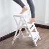 Folding Ladder Chair Household Wooden Ladder Stool 3 Steps Tread Kitchen Step Stool Multifunction Foldable Steps-Ladder Office Library Moveable, White view 4