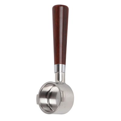 51mm Coffee Bottomless Portafilter, Espresso Bottomless Portafilter with Wooden Handle Professional Espresso Portafilter with Filter Basket(2 Ears-Brown)