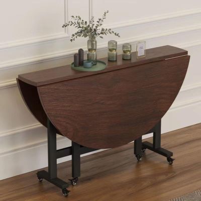 HomeLoft Basics Round Folding Dining Room Table, Drop Leaf Tables for Small Spaces,Multifunctional Convertible Saving Pace Extendable Table, for Kitchen/Farmhouse/Living Room, Diameter 100cm, Brown