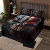 Western Skeleton Skull Kids Bedspread Twin Size,Tie-dye Ink American Flag Coverlet Set,Boys Men Room Decor,Geometric Splicing Striped Quilted Coverlet,Black Trippy Bedding Quilt,1 Pillowcase view 1