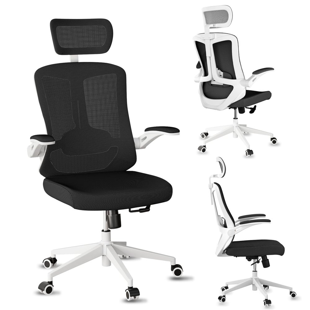 balmstar Desk Office Chair, Ergonomic Comfy Office Chairs, High Back Gaming Chair with Wheels, Home Mesh Computer Chair-350LBS Capacity, Lumbar Support, Adjustable Headrest, Flip-up Armres