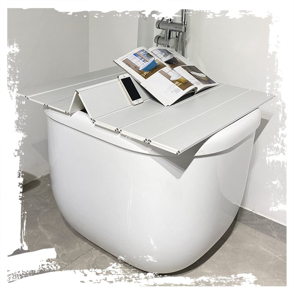 Bathtub Tray Folding Bathtub Cover Bathtub Tray, Thickness 0.6cm Anti-dust Bathtubs Insulation Board Shutter Bath Lid, Bearing 5kg, Customizable Size Multifunctional (Color : White, Size : 70x115x0.