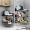 WXHJRM Dish Drying Rack 3 Tier Over The Sink Dish Drying Hanging Large Orgainzer Rack Dish Dryer Rack Wall Mount Dish Drainer Stainless Steel Kitchen Plate Bowl Spice Storage Shelf (Color : Black) view 2