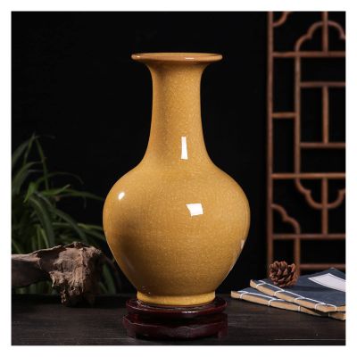 EliteBloom Jingdezhen Ceramic Antique Official Kiln Ziyu Piece Yellow Handicraft Decoration Vase (of Crackle Jade)