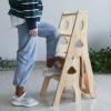 Wooden 4 Step Ladder Chair, Conversion Foldable Library Step Ladder Chair Flower Rack Step Ladder Rack Natural Wood Color view 3