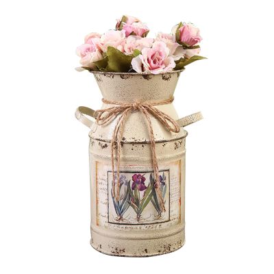 KaTiak Decorative Vase Flower Jug Vase Metal French Style Country Metal Shabby Chic vase, Vintage Farmhouse Jug Vase Rustic Galvanized Milk Can for Home Decoration (Color : Beige)