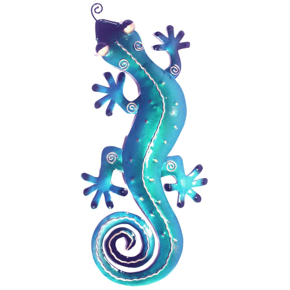 HomeStock Blue Gecko Wall Decor - Metal Gecko Art - Handmade Home Garden Decor - Unique Wall Hanging