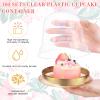 SiliFine 100 Sets Disposable Individual Charcuterie Cups with Lids Clear Plastic Cupcake Container Gold Cocktail Picks Appetizer Disposable Wooden Forks for Wedding Birthday Dessert Display view 3