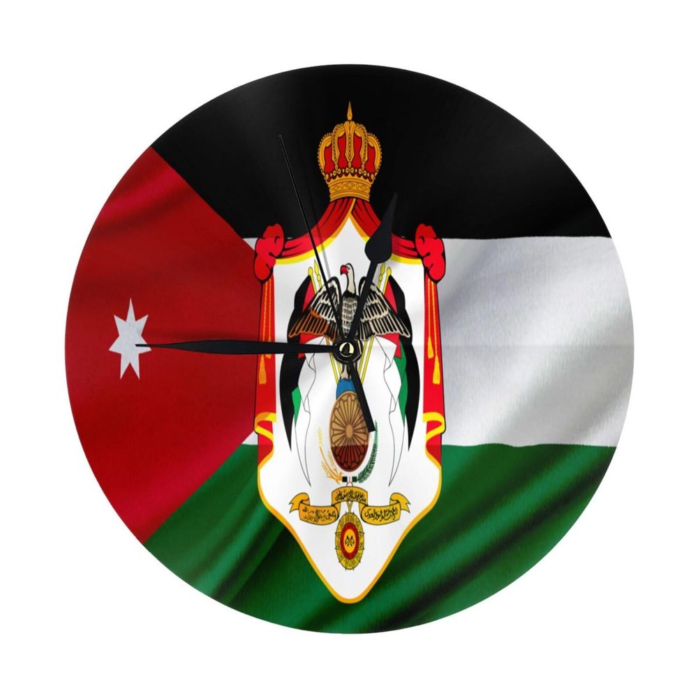 Coat of arms of Jordan Wall Clock Oil Painting Round Decor Non Ticking for Home Office School
