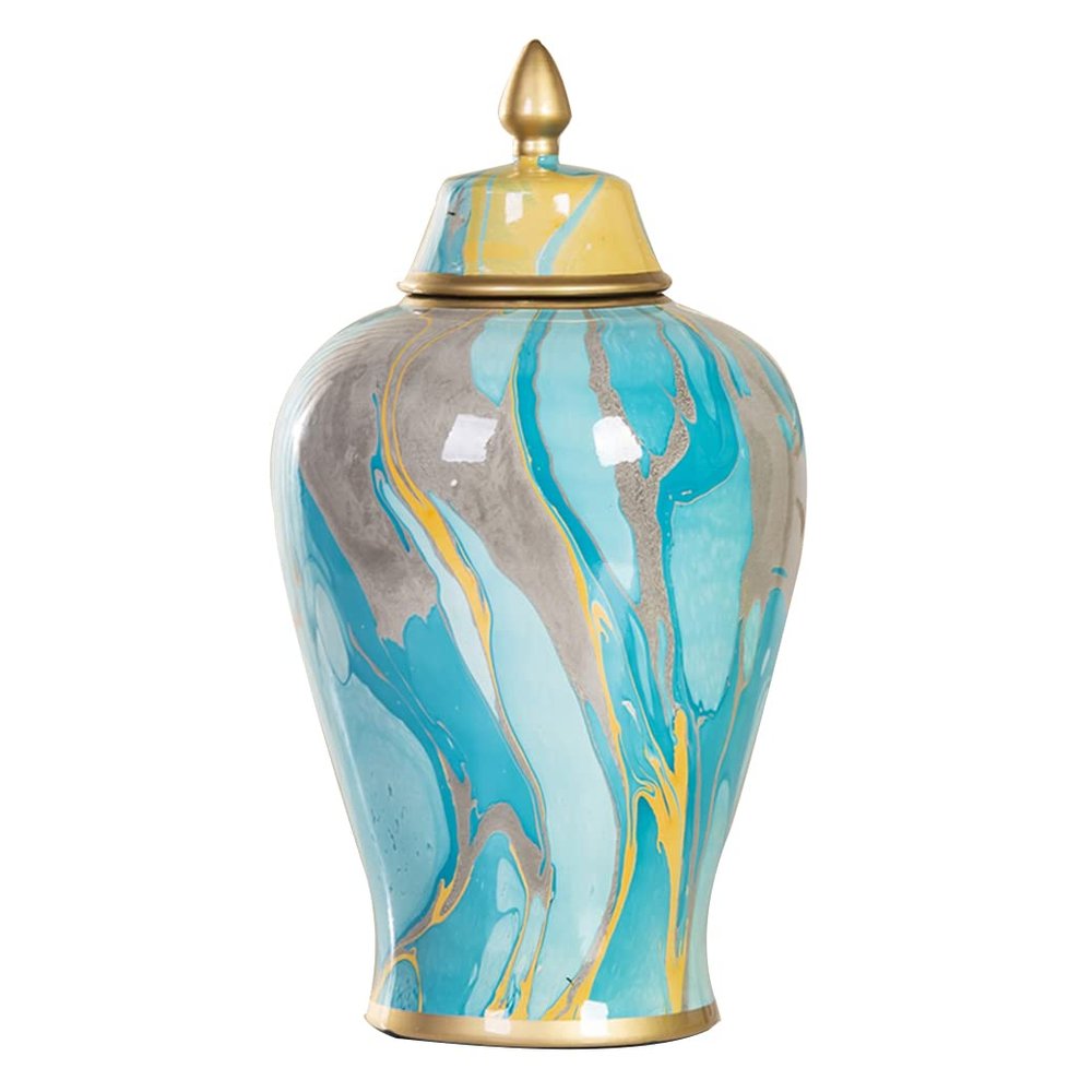 EliteBloom Ceramic Vases Hand Painted Ginger Jar with Lid for Home Decor Light Blue,Antique Temple Jar Vase Traditional Chinese Porcelain Dried Flower Vases Decoration for Livi (Blue L)