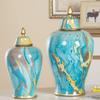EliteBloom Ceramic Vases Hand Painted Ginger Jar with Lid for Home Decor Light Blue,Antique Temple Jar Vase Traditional Chinese Porcelain Dried Flower Vases Decoration for Livi (Blue L) view 2