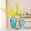 EliteBloom Ceramic Vases Hand Painted Ginger Jar with Lid for Home Decor Light Blue,Antique Temple Jar Vase Traditional Chinese Porcelain Dried Flower Vases Decoration for Livi (Blue L) view 3