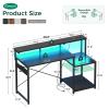 AODK Computer Desk, 48 Inch Gaming Desk with Led Lights & Power Outlet, Office Desk with Storage Shelves, Reversible Desk with Monitor Shelf & Headphone Hook, Carbon Fiber Black view 3