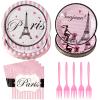 Grencian 96Pcs Paris Party Decorations Eiffel Tower Plates and Napkins Disposable Pink Bonjour Decorations for Valentine's Day Paris Themed Bridal Shower Weddings Birthday Party Supplies Serve 24 view 1