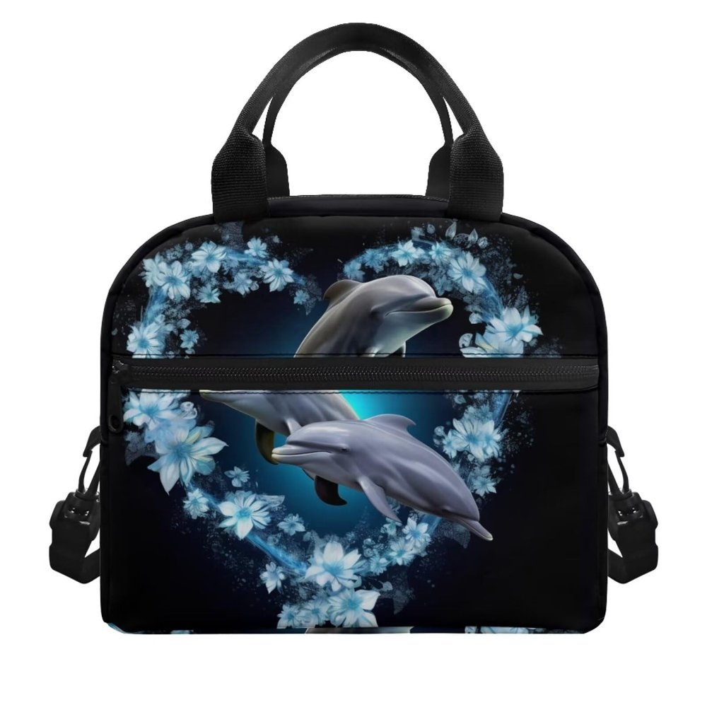 ZUXONGSY Dolphin Insulated Lunch Box for Girls 6-8/4-6 Years Old Heart Floral Lunch Bag with Zipper Kids Lunch Tote Bag School Small Lunchbag