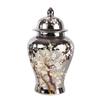Ceramic Vases Silver Ginger Jars With Lid For Home Decor Tree Pattern, Porcelain Temple Jar Organizer Flowerpot Desktop Display Decoration For Wedding Ceremony Bedro S (Silver L) (Silver M) view 1