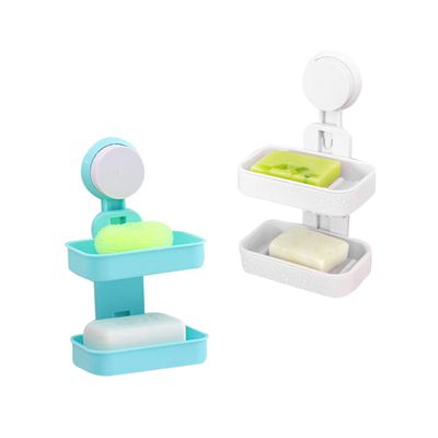Amosfun 2pcs Double Layer Soap Dish Cups Water Draining Soap Holder for Bathroom Kitchen Storage Rack White Tool Installation Punch Design