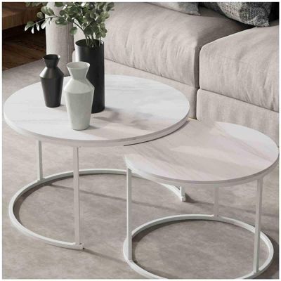 CHIPEL Modern Round Marble Top Nesting Coffee Table Set, Sintered Stone and Metal Legs, Ideal for Living Room Decor (Color : A, Size : 60 * 45cm+45 * 40cm)