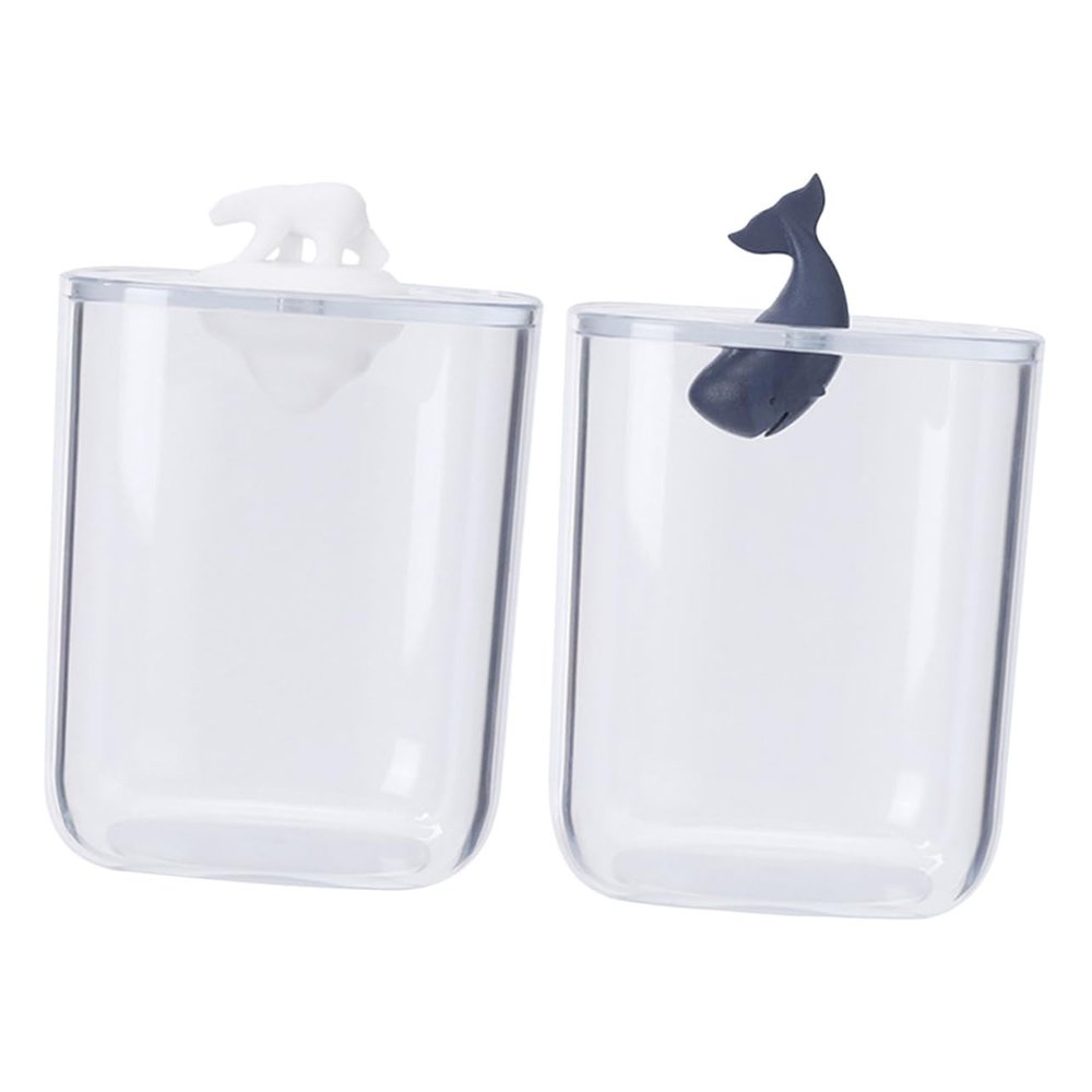 Amosfun 2pcs Acrylic Cotton Pad and Swab Storage Box Cute Cartoon Animal Design for Makeup Accessories with Easy-open Lid Elegant and Compact Organizer for Vanity and Bathroom