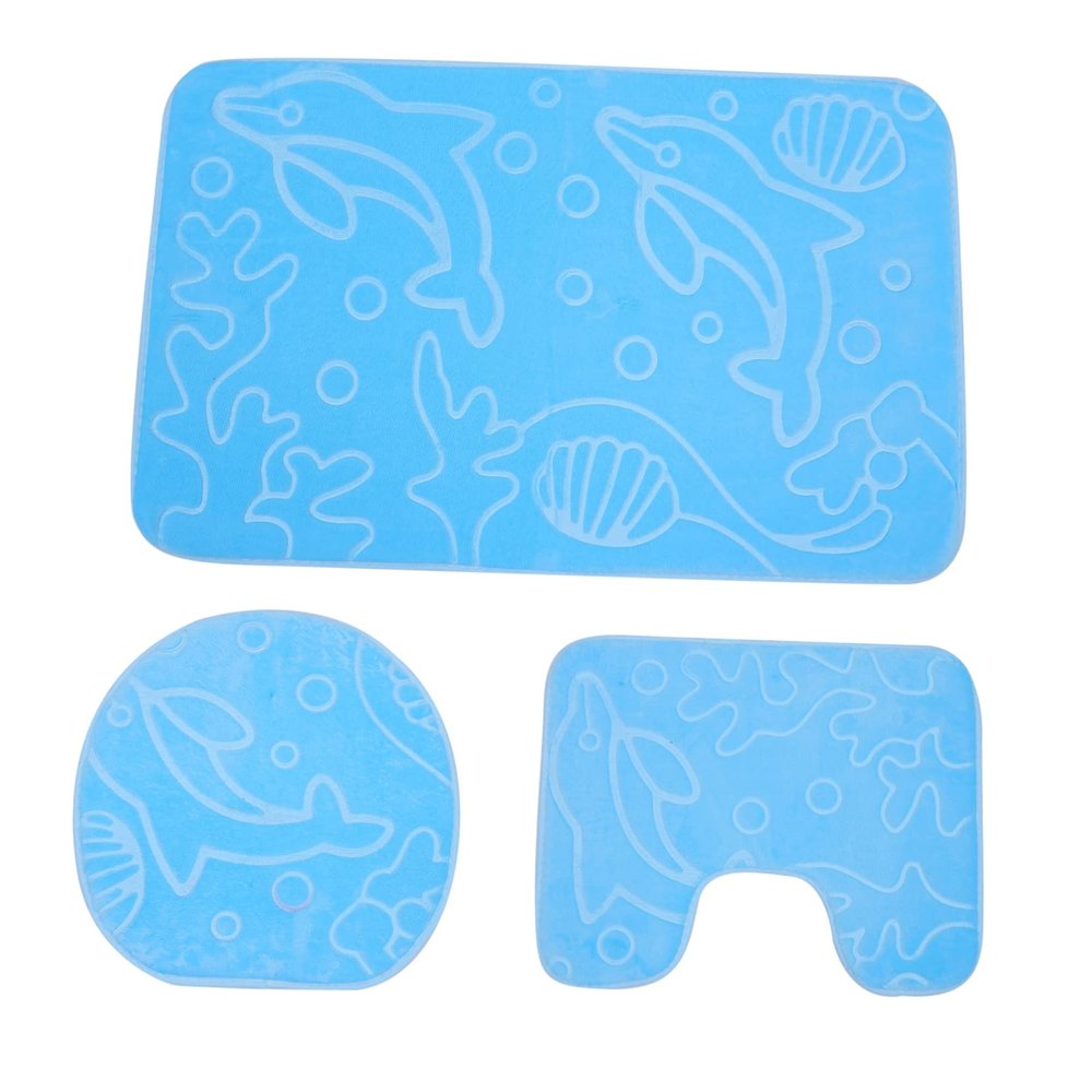 Amosfun 3pcs Boys and Girls Cartoon Bath Rugs Set Skid-Resistant Floor Mat Toilet Seat Cover Taupe Bathroom Accessories Eco-Friendly Polyester