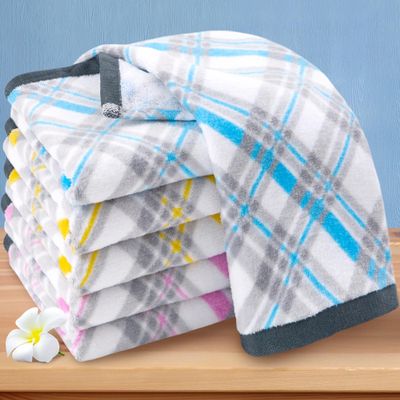 Checkered Hand Towels, (6PC 15"x25") - Light | 100% Cotton | Soft | Absorbent | 400GSM | Fluffy, Patterned Towels Decorative SetHand Towel for Bathroom & Showering, 2 Pink + 2 Yellow + 2 Blue Plaid