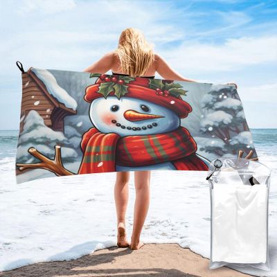 LZQPOEAS Red Snowman Scraf Print Beach Towel Microfibe Bath Towel Men & Women Super Absorbent Quick Drying Towels Extra Large Beach Blanket for Pool Bathroom Travel Hotel
