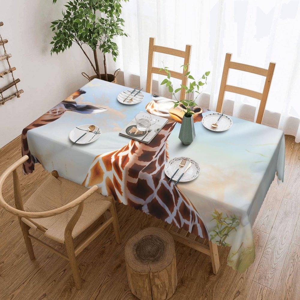 Tablecloth 5472 Inch Rectangular Decorative Stain Resistant Burlap Table Cloths Lovely Giraffe Dining Tablecloths Washable Fabric Table Cover for Kitchen Party Wedding Picnic Farmhouse Decor