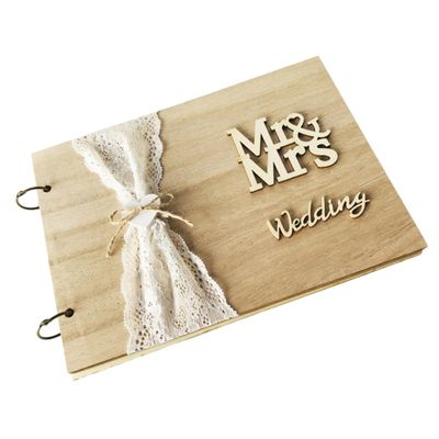 Cabilock 1pc Wooden Guest Book Pages for Weddings Engagements and Anniversaries Rustic Sign Book for Guests to Leave Messages Elegant Lace Design