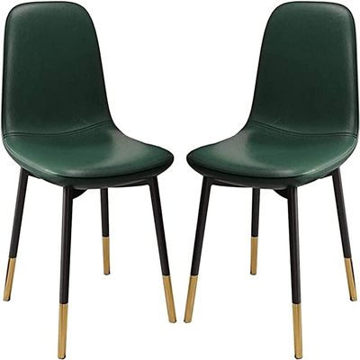 SoOSSN Dining Chair Set of 2 PU Leather Cushion with Black Golden Metal Legs for Restaurant and,Green Dining Chairs(Color:Default)