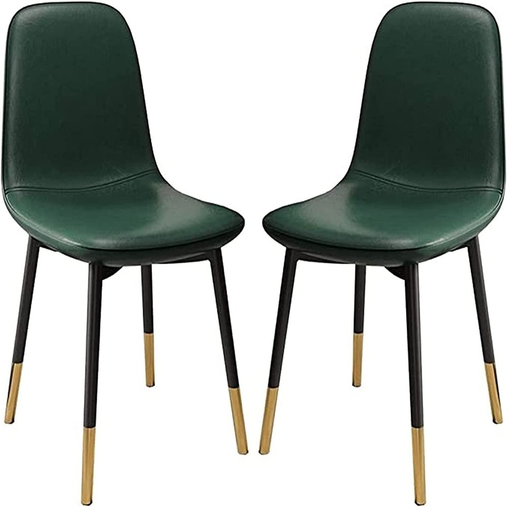 SoOSSN Dining Chair Set of 2 PU Leather Cushion with Black Golden Metal Legs for Restaurant and,Green Dining Chairs(Color:Default)
