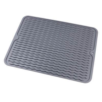 RORPOIR Large 40x30CM Gray Silicone Draining Pad Wave Grain Design Kitchen Dish Drying Mat Non-Slip Heat Resistant for Cup and Dish Drainage for Kitchen Counters and Sinks
