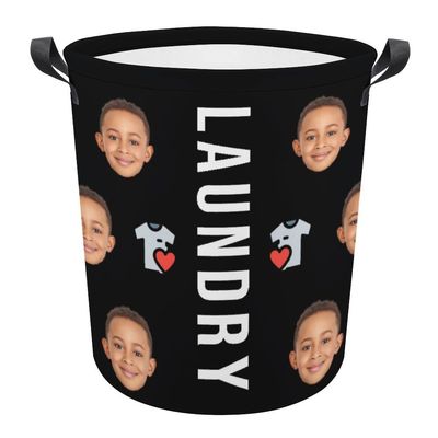 Custom Laundry Basket Personalized Foldable Laundry Hamper with Photo Picture Customized Dirty Clothes Storage Basket with Handle for Dormitory Home Bathroom Hotel