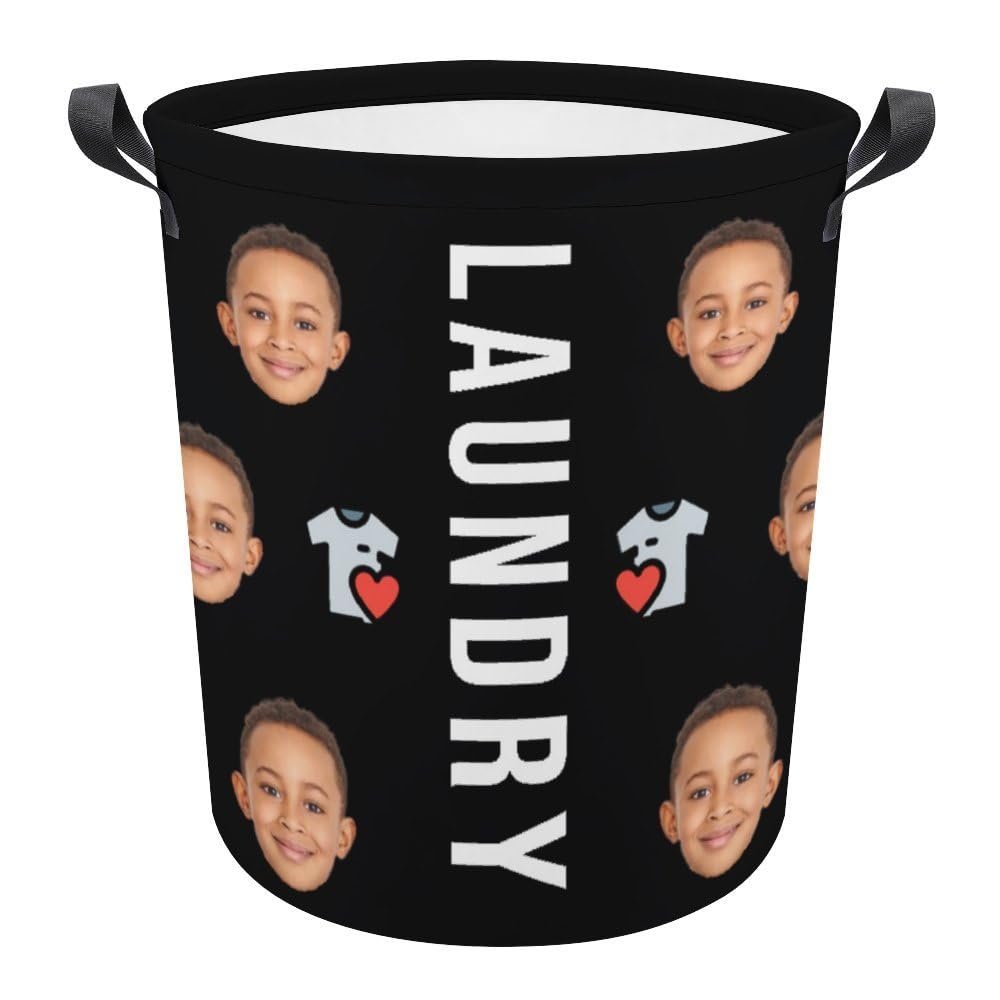 Custom Laundry Basket Personalized Foldable Laundry Hamper with Photo Picture Customized Dirty Clothes Storage Basket with Handle for Dormitory Home Bathroom Hotel