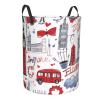 London Print Laundry Basket Collapsible Circular Laundry Hamper With Handles Dirty Clothes Storage Basket Oxford Cloth view 2