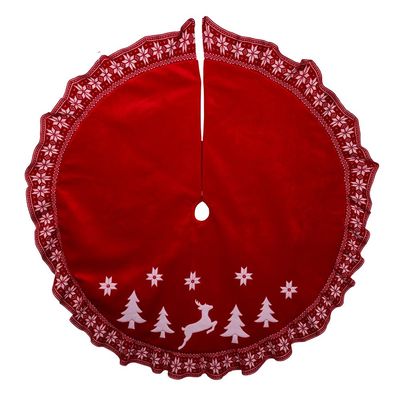 Kurt Adler 60-inch Velvet Appliqu & Embroidered with Knitted Ruffle Border Tree Skirt