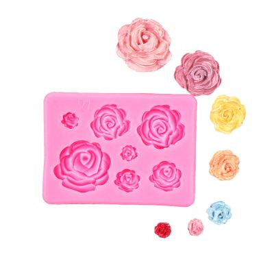DIY Handmade soap Chocolate Flipping Sugar Baking Mold, Large, Medium, and Small, 7-Piece 3D Rose Flower Cake Decoration Silicone Mold