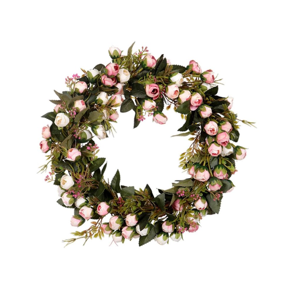 Cabilock Artificial Rose Wreath Touch Handmade Floral Garland for Home Wedding and Shop Door Decor