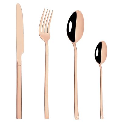 Silverware Flatware Set, 4/16/24/32/40/48 Pieces White Gold Stainless Steel Cutlery Square Handle Steak Knife, Fork And Spoon Set(Rose Gold,6Set-24Pcs)