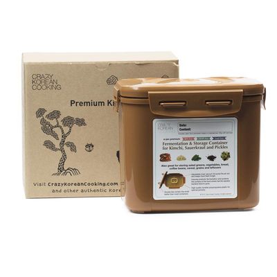 Crazy Korean Cooking Premium Kimchi, Sauerkraut Fermentation and Storage Container with Inner Vacuum Lid (0.9 Gal Sandy Brown (3.4L))