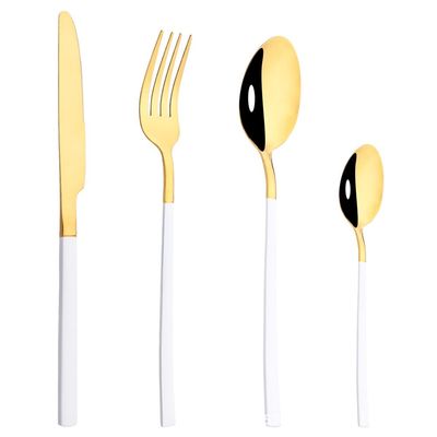 Silverware Flatware Set, 4/16/24/32/40/48 Pieces White Gold Stainless Steel Cutlery Square Handle Steak Knife, Fork And Spoon Set(White Gold,1Set-4Pcs)