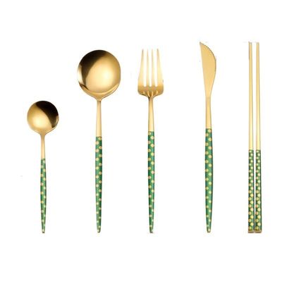 SEELLODGE Silverware Flatware Cutlery Set, 5/20/30/40/50/60 Pieces Stainless Steel Spoons, Chopsticks, Creative Polka Dot Steak Knife, Fork And Spoon Set, Portuguese Hotel Household Tableware (Color