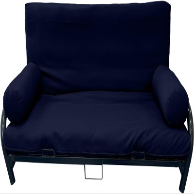 Full Size Futon Mattress Slipcover Set Including Bed Encasement Protector Cover, 2 Bolsters Pillows for Arms, Neck, Legs, Body Resting, Navy Blue