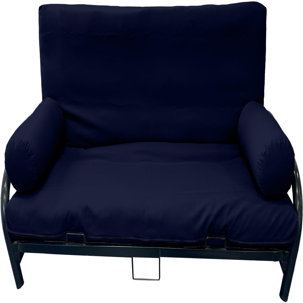 Full Size Futon Mattress Slipcover Set Including Bed Encasement Protector Cover, 2 Bolsters Pillows for Arms, Neck, Legs, Body Resting, Navy Blue