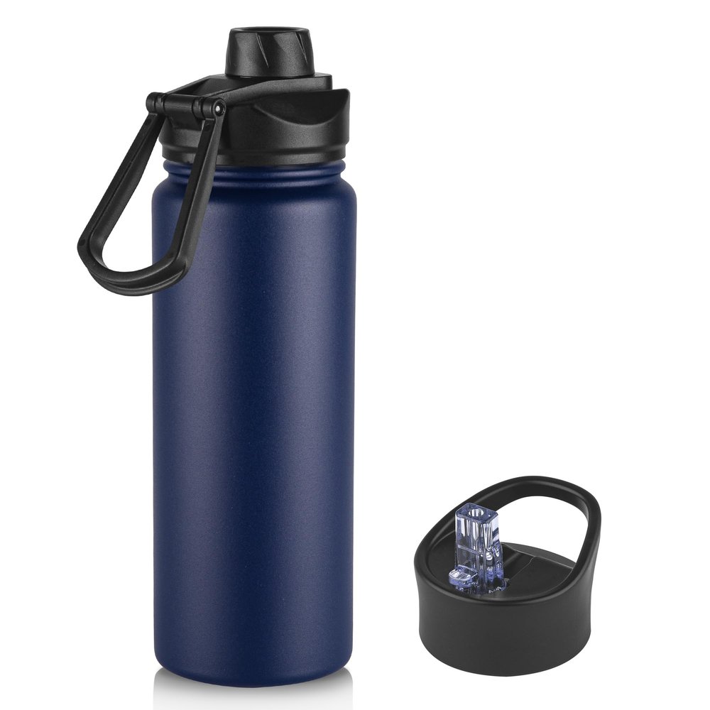 24oz Insulated Water Bottle with Straw Lid, Stainless Steel Metal Water Bottle with Straw & Wide Mouth Lid, Double Wall Vacuum Water Bottle for Hiking Camping, Navy 1 Pack