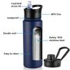 24oz Insulated Water Bottle with Straw Lid, Stainless Steel Metal Water Bottle with Straw & Wide Mouth Lid, Double Wall Vacuum Water Bottle for Hiking Camping, Navy 1 Pack view 2